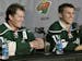 New Minnesota Wild NHL hockey players Ryan Suter, left, and Zach Parise are introduced during a news conference Monday, July 9, 2012 in St. Paul, Minn