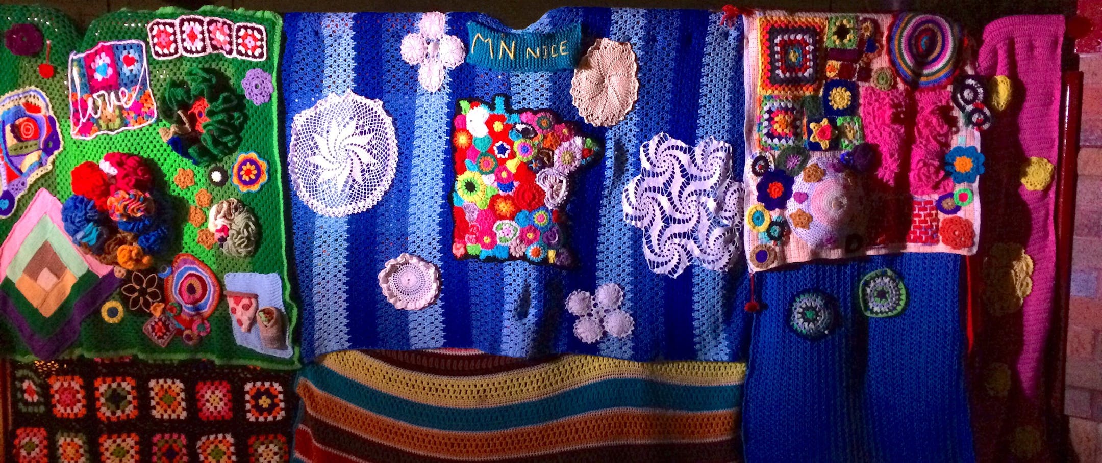 Handout photo: A sampling of the yarnbomb project.
