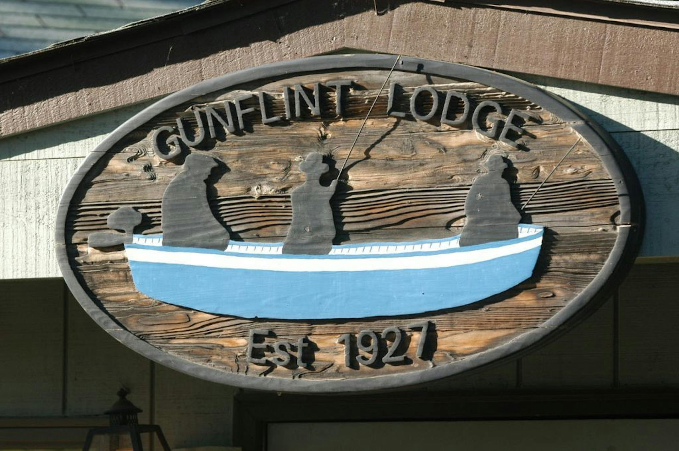 The sign that hangs over the entrance to Gunflint Lodge in northern Minnesota.