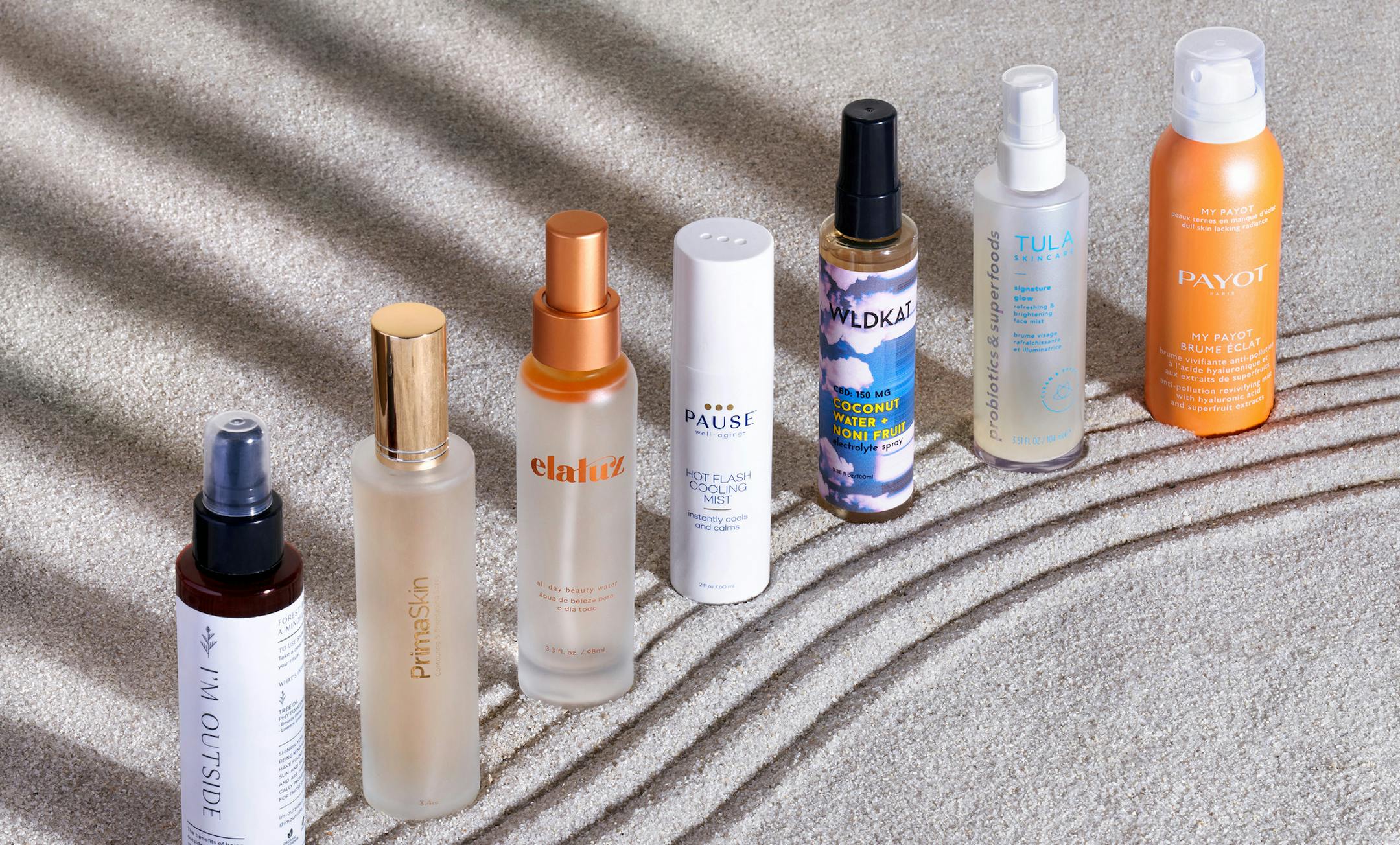 A variety of facial mists in New York, Nov. 2, 2020. New facial mists tout their abilities to brighten and heal skin and, during the pandemic, to let you to do so without touching your face. (Margeaux Walter/The New York Times) ORG XMIT: XNYT198