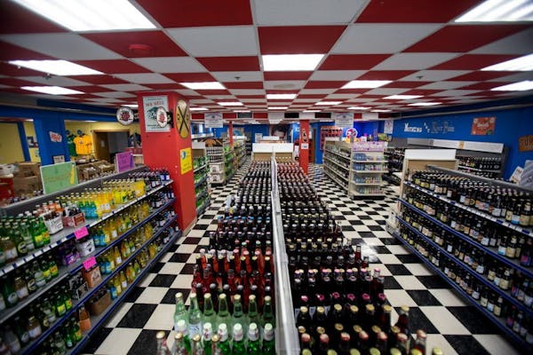 The Blue Sun Soda Shop has hundreds of varieties of soda on display in their store in Spring Lake Park.