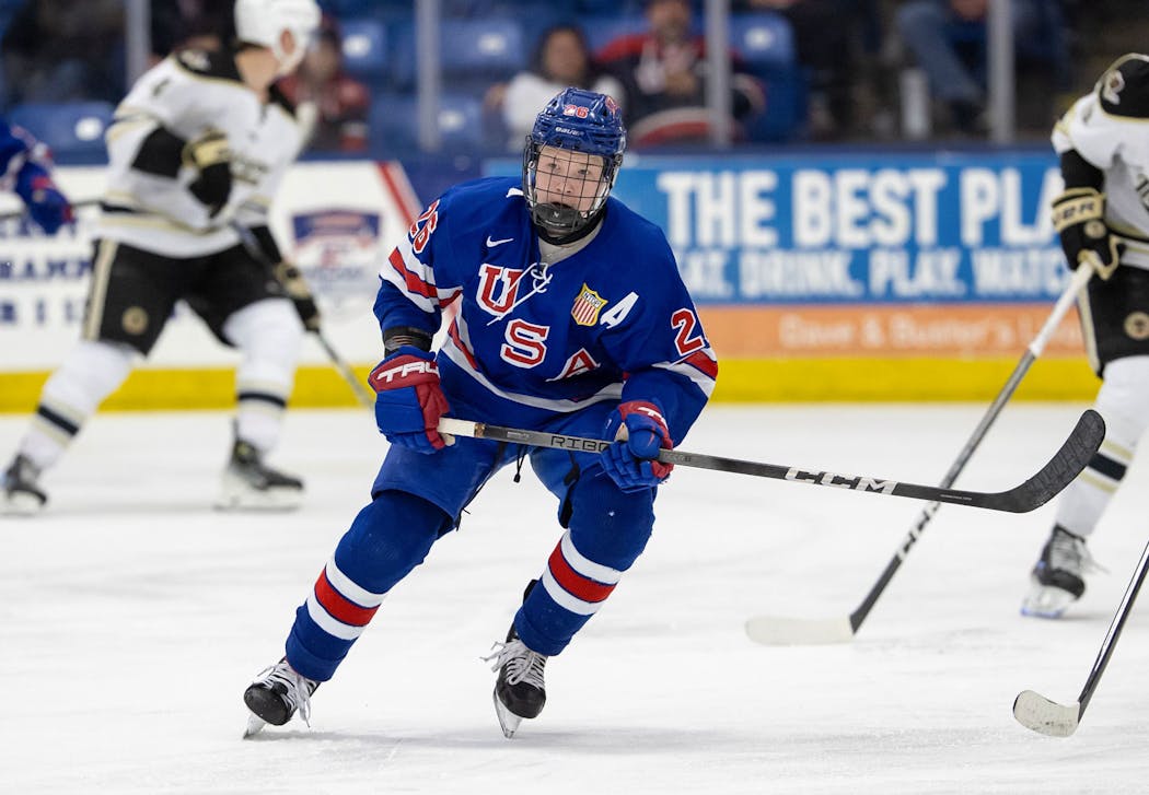 Max Plante left high school hockey after 2022 to spend the past two seasons skating for the U.S. national development program in Michigan. He had 15 goals and 46 assists in 51 games with the under-18 team last season.