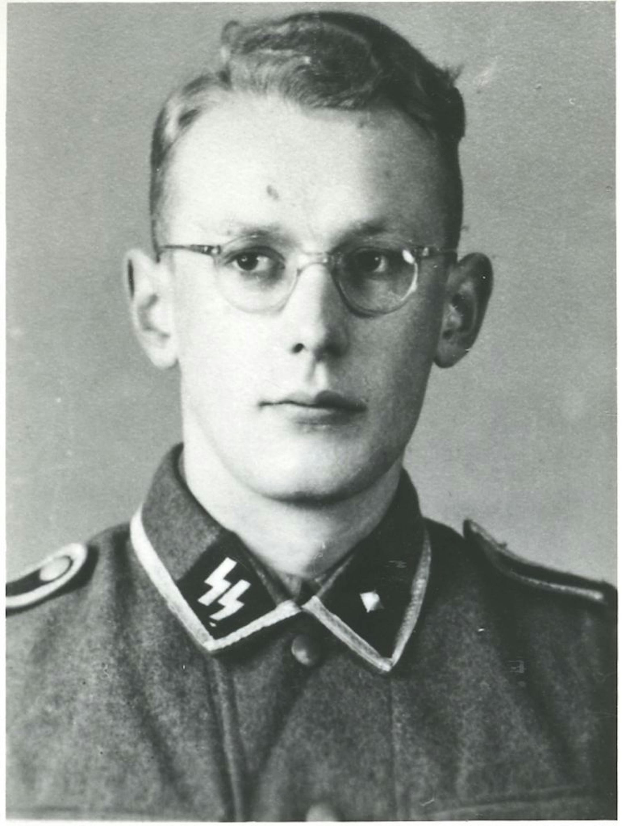 Former Auschwitz-Birkenau guard Oskar Groening as a young man in an SS uniform.