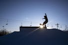 A snowboarder jumped up on an obstacle at the Spirit Mountain terrain park in December.
ALEX KORMANN &#x2022; alex.kormann@startribune.com