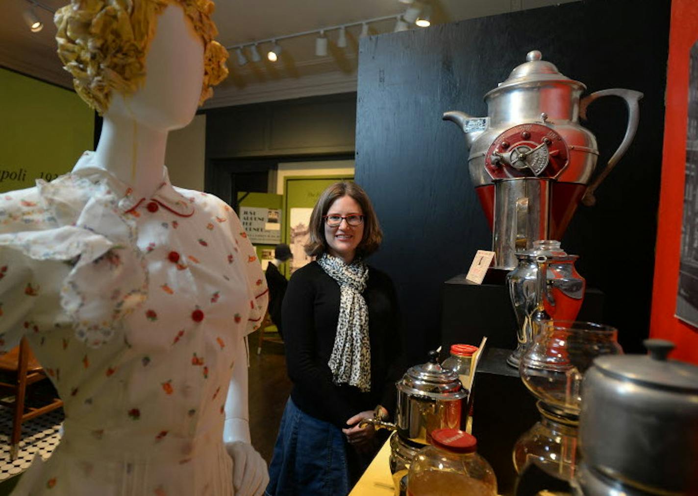 Cedar Imboden Phillps, director of the Hennepin History Museum, in a exhibit the museum mounted on noted but now-gone Minneapolis cafes.