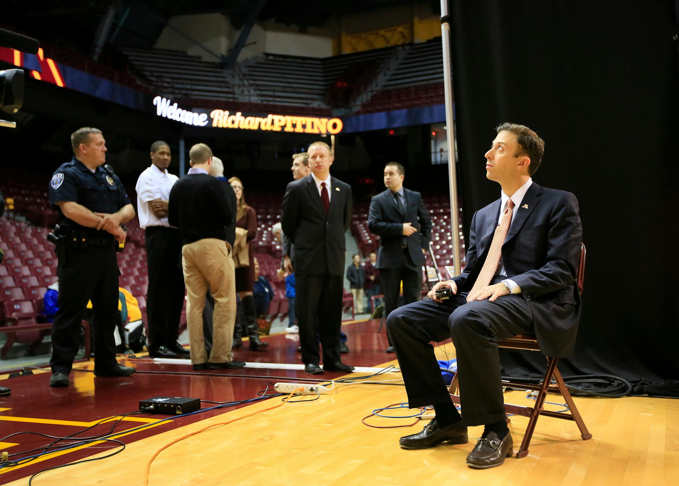 New Minnesota men's basketball coach Richard Pitino looked around Williams Arena on April 5, 2013. Pitino was waiting for an interview to begin on the day of he was introduced to succeed Tubby Smith.