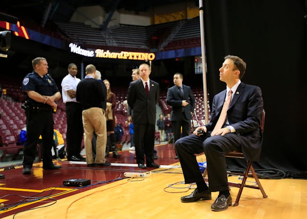 New Minnesota men's basketball coach Richard Pitino looked around Williams Arena on April 5, 2013. Pitino was waiting for an interview to begin on the