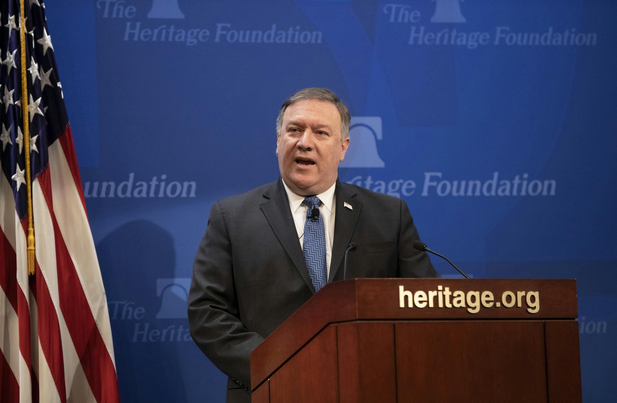 Secretary of State Mike Pompeo speaks at the Heritage Foundation, a conservative public policy think tank, in Washington, Monday, May 21, 2018. Pompeo issued a steep list of demands Monday that he said should be included in a nuclear treaty with Iran to replace the Obama-era deal, threatening "the strongest sanctions in history" if Iran doesn't change course. (AP Photo/J. Scott Applewhite)