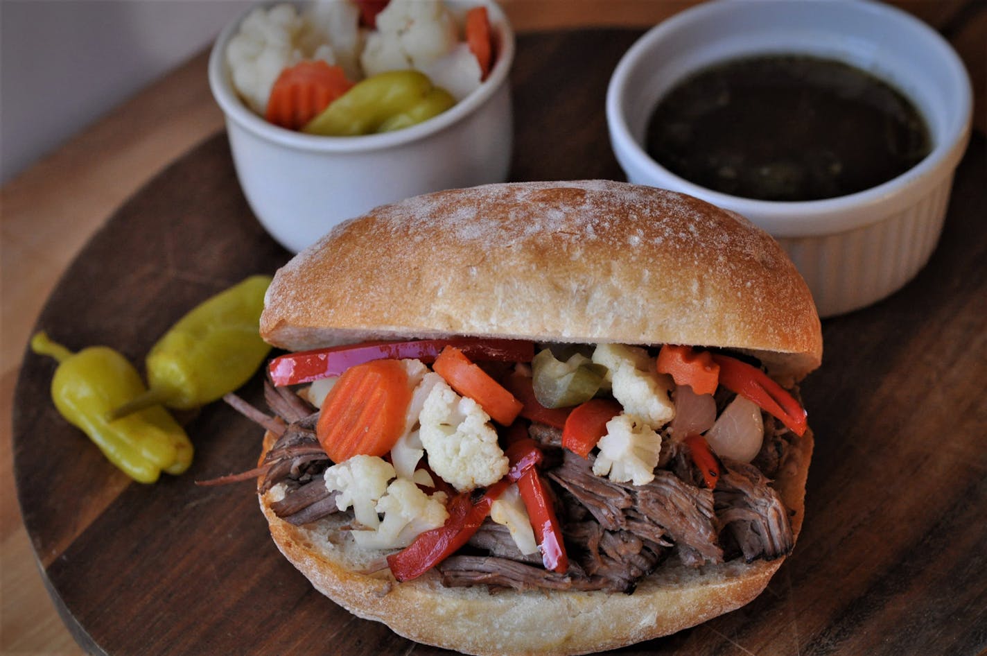 Slow cooker Italian beef sandwiches.