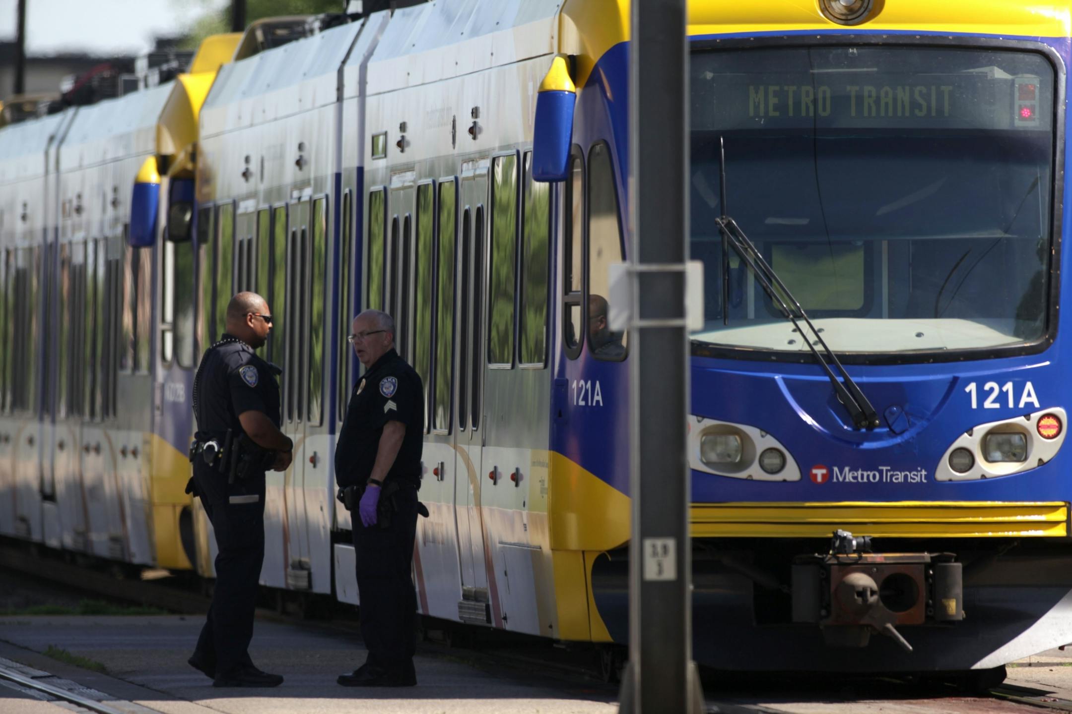The light rail hit a person at 35th St and Hiawatha Ave on Friday afternoon. MONICA HERNDON monica.herndon@startribune.com Minneapolis, MN 06/20/2014