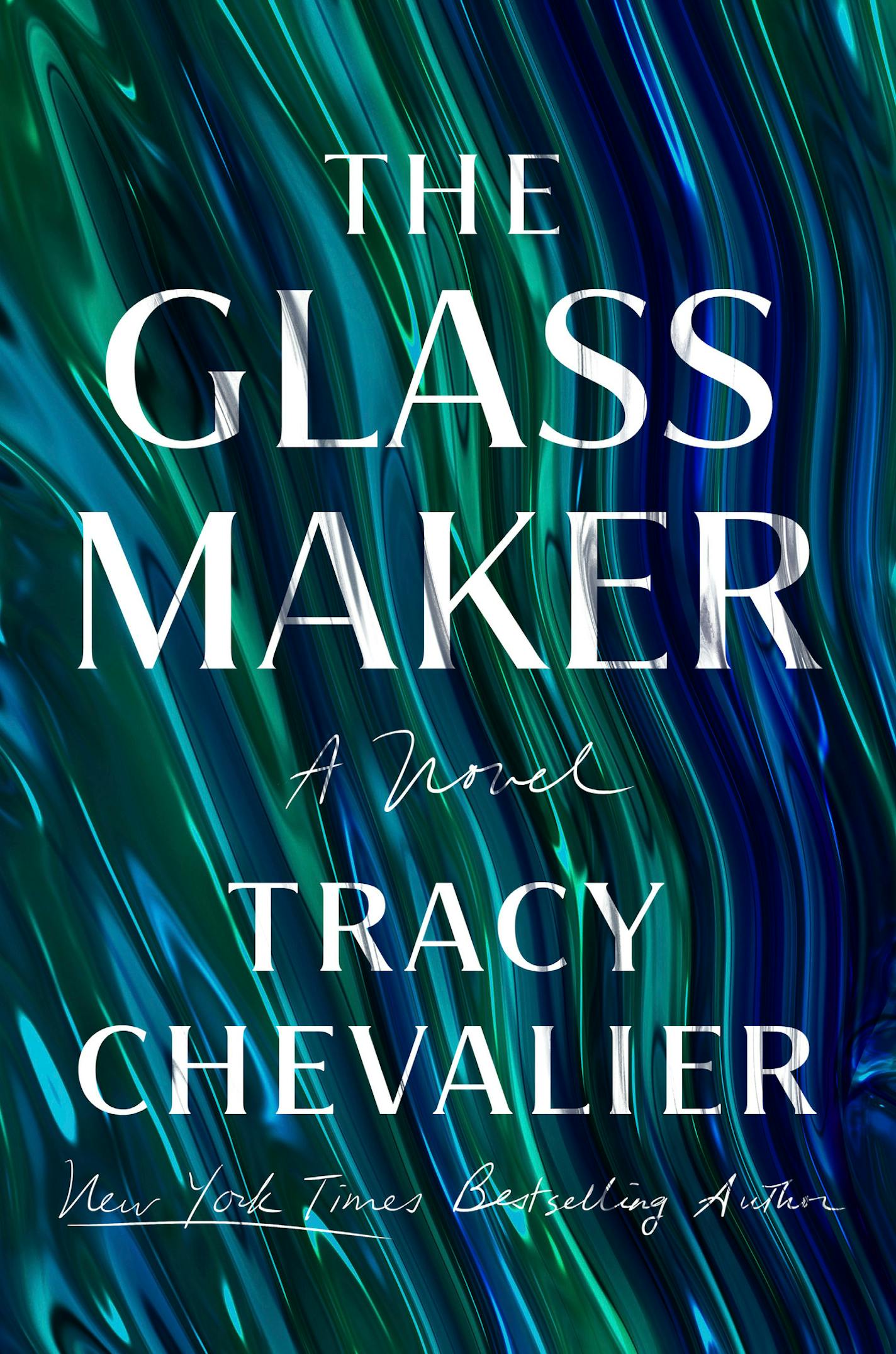 cover of The Glassmaker is an abstract image of blue/green blown glass