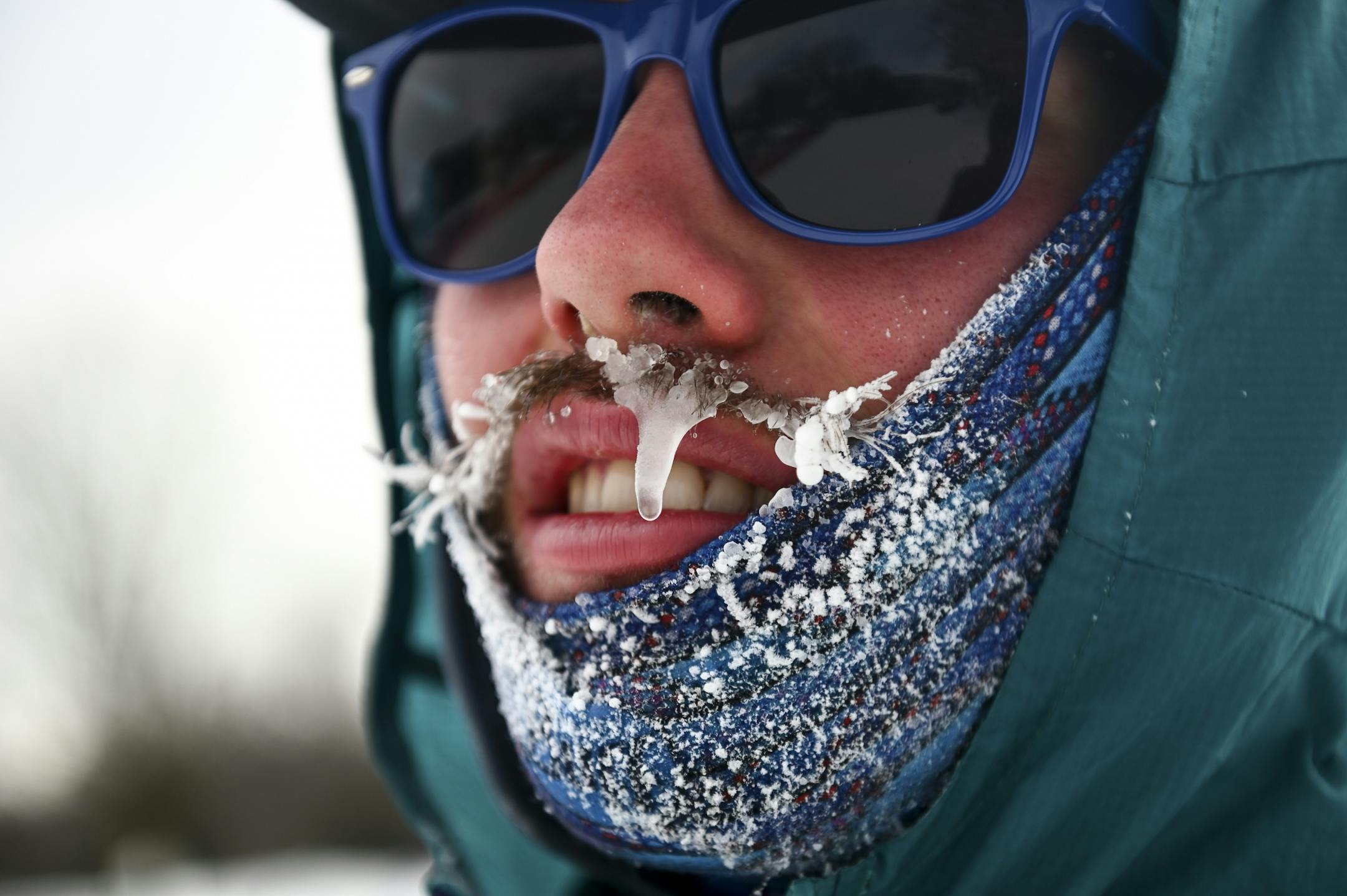 Nate Orton, of St. Louis Park, grew an icicle from his moustache while cross-country skiing at Theodore Wirth Tuesday afternoon. "I'm not very good but I'm having a lot of fun learning to skate ski," said Orton. "I'm adequately dressed and working hard."
