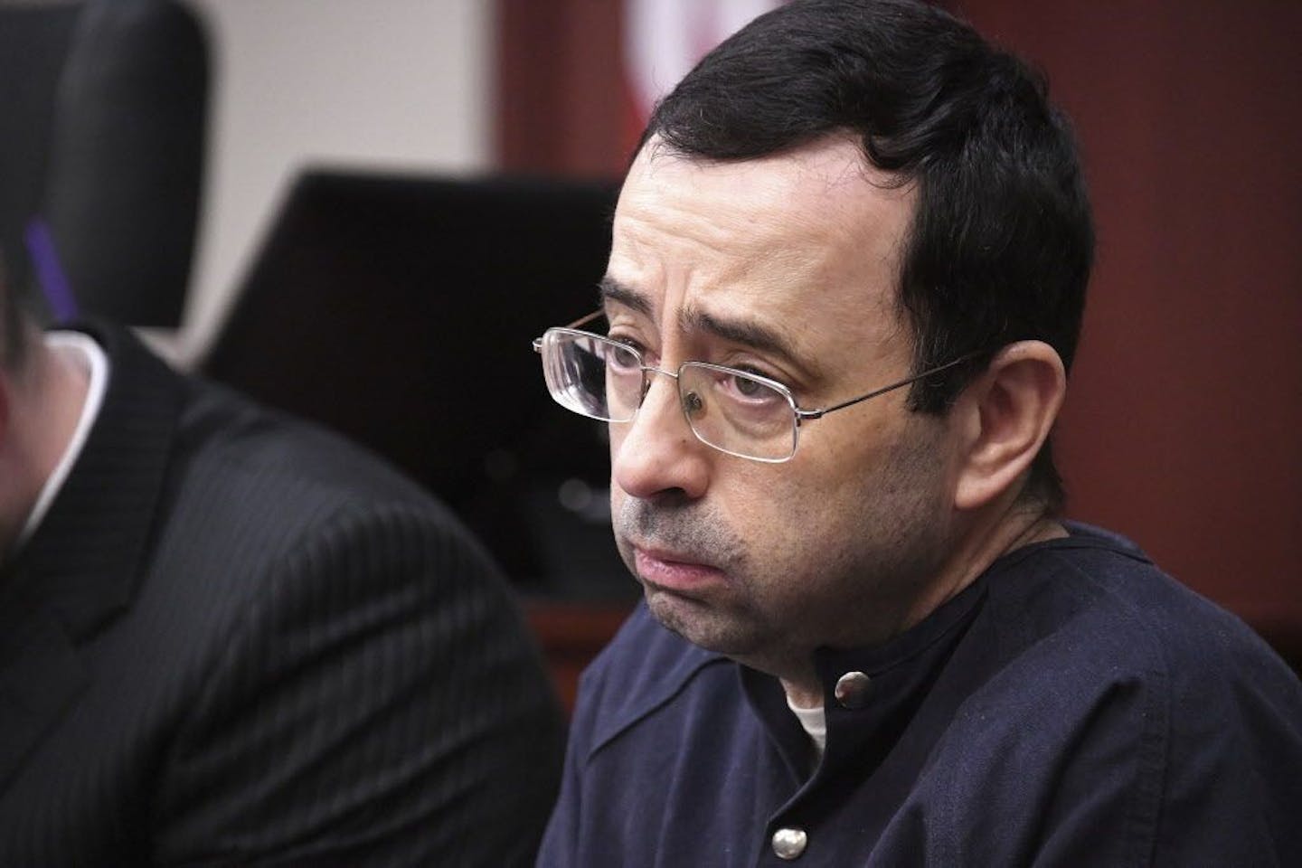 Larry Nassar looks at the gallery in the court during the sixth day of his sentencing hearing Tuesday, Jan. 23, 2018.