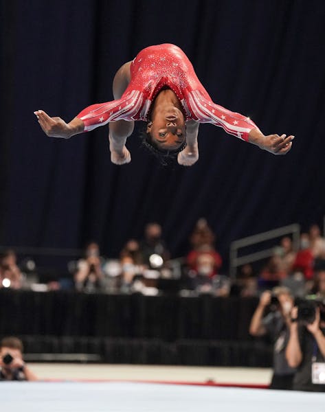 Simone Biles competes during the floor exercise at the U.S. Olympic women’s gymnastics trials on June 27.