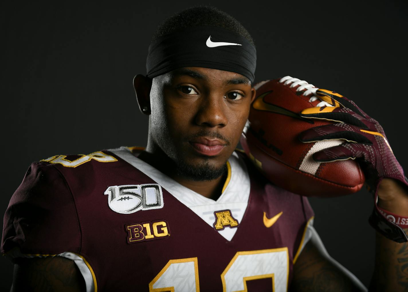 Gophers wide receiver Rashod Bateman was photographed during the team's media day Tuesday. ] Aaron Lavinsky &#xa5; aaron.lavinsky@startribune.com The University of Minnesota Golden Gophers football team held their media day on Tuesday, July 30, 2019 at the Football Practice Facility at the Athletes Village in Minneapolis, Minn.