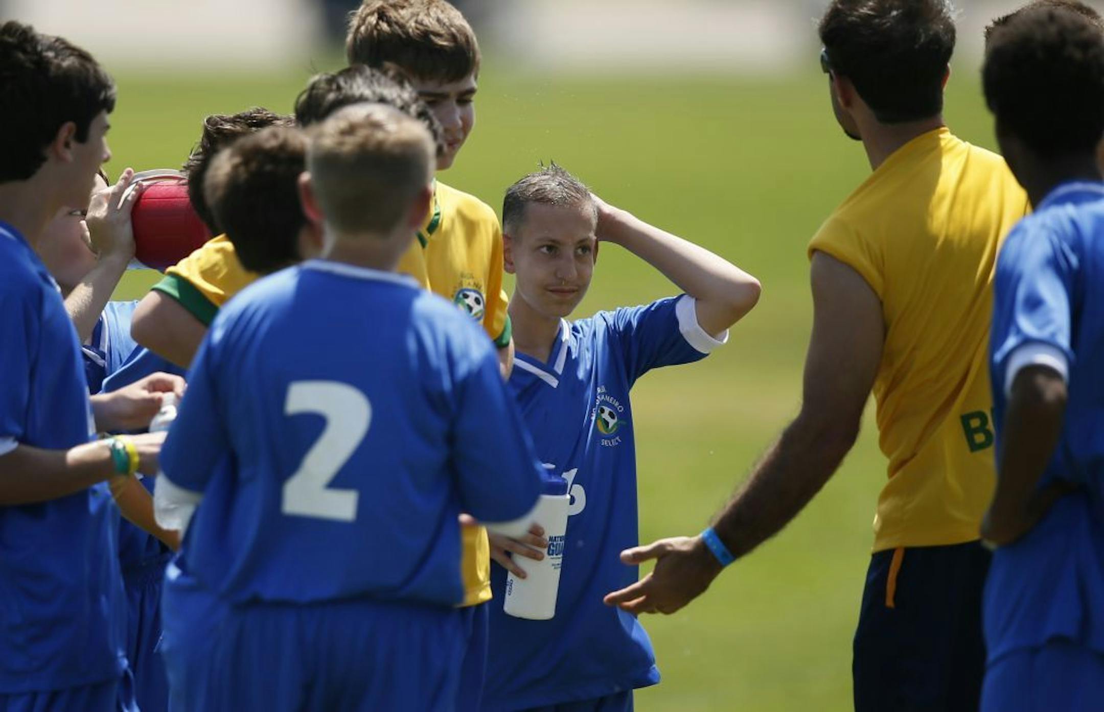 After battling brain cancer, Zeffen Thurow (center) is playing on the Brazilian U14 team at the Schwan Cup