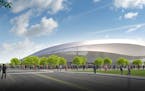 Illustration of Minnesota United soccer stadium under construction in St. Paul.