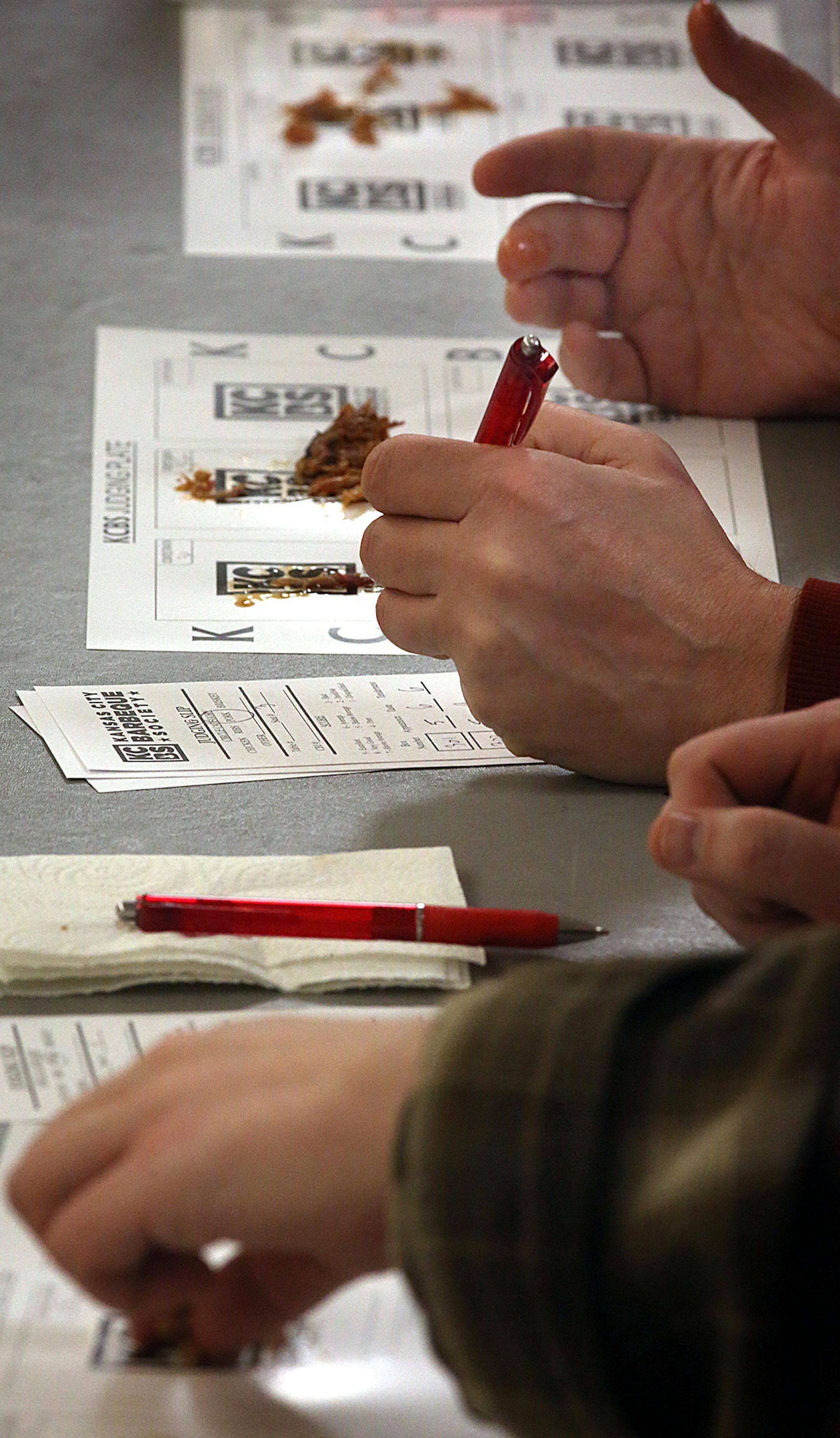 Judges employ a variety of criteria to evaluate each entry, including appearance, taste and tenderness, then fill out a judging slip. ] JIM GEHRZ ï james.gehrz@startribune.com / Owatonna, MN / March 28, 2015 /12:00 PM - BACKGROUND INFORMATION: Becoming a certified BBQ judge is tough work, but somebody has to do it. We attend a certification class in Owatonna, one of only two in the state this year. We'll look at who does it, how stringent are the qualifications, and learn the nuance of grea