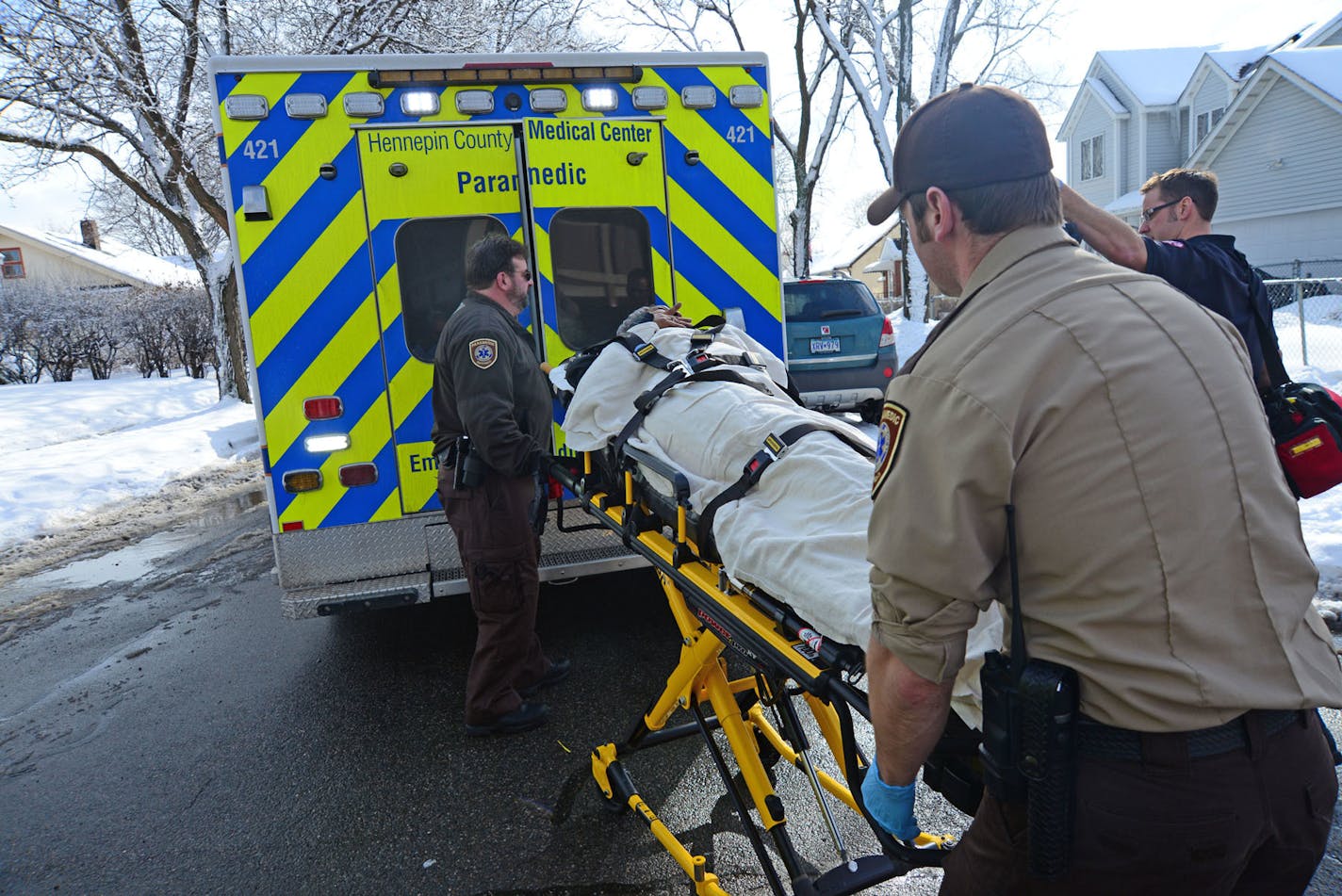 One of the four people injured at South High School in Minneapolis was taken by ambulance to a hospital for treatment.