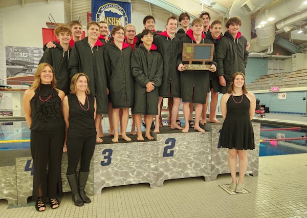 Eden Prairie’s swimmers enjoyed a moment atop the medal stand together Saturday.