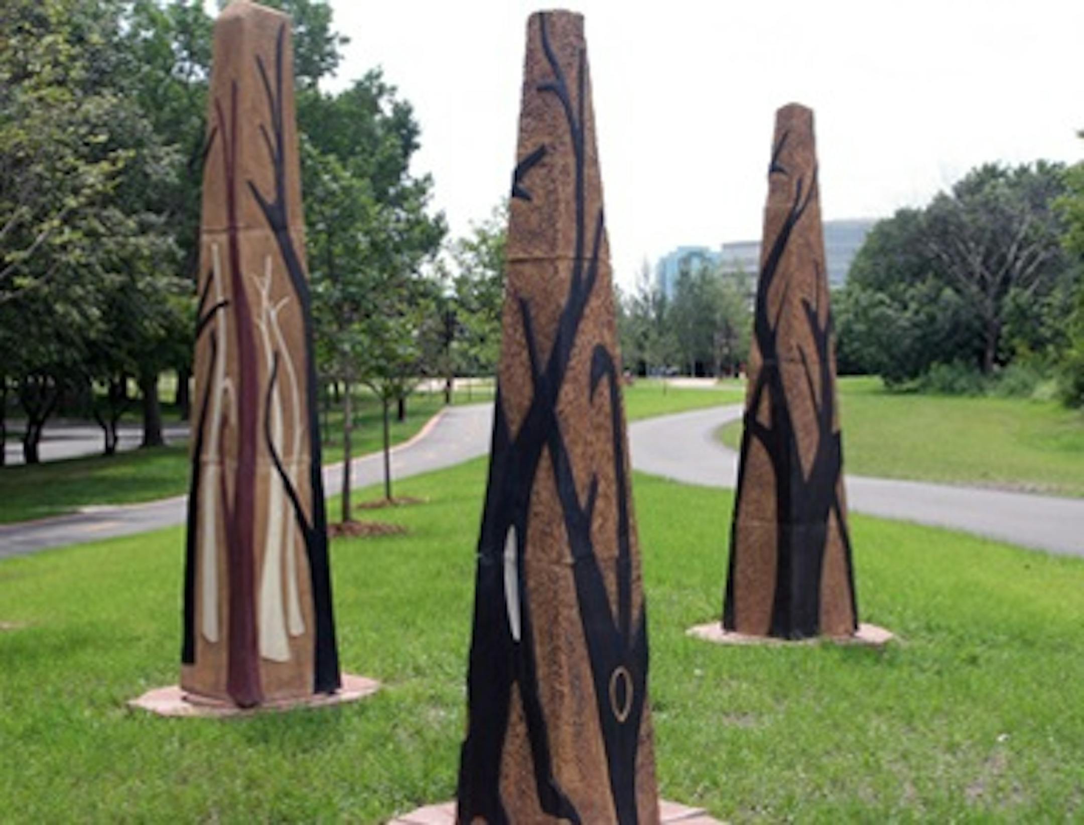"Three Trees" sculpture. Pieces have been stolen.