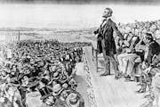 This undated illustration depicts President Abraham Lincoln making his Gettysburg Address at the dedication of the national cemetery on the battlefiel