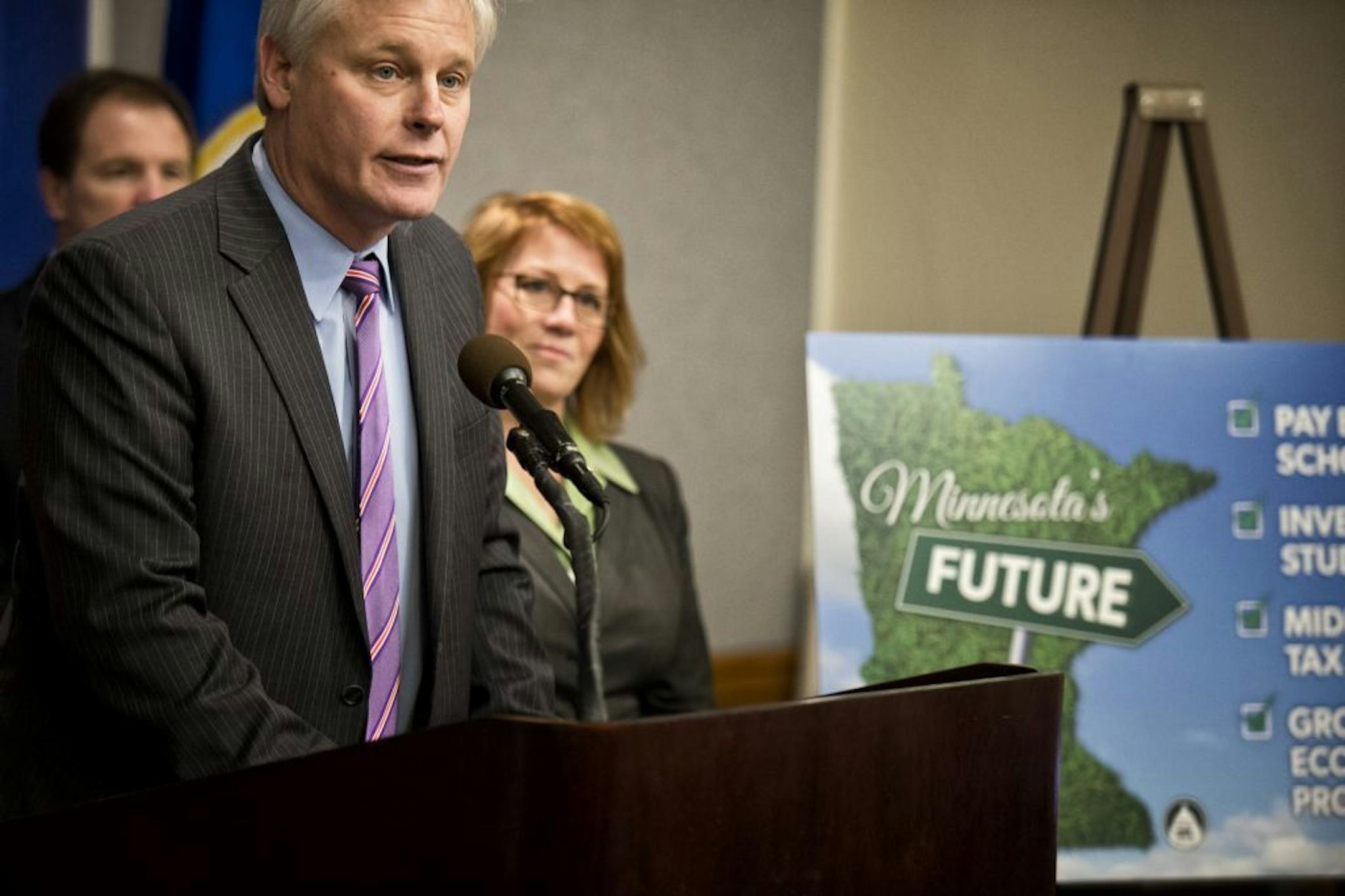 House Speaker Paul Thissen and Majority Leader Erin Murphy. House Democrats want those making more than $500,000 to come up with about $854 million over the next two years, paying back K-12 public schools. Tuesday, March 19, 2013.