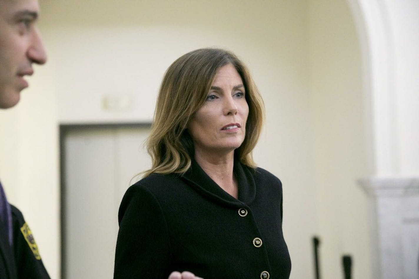 Pennsylvania Attorney General Kathleen Kane leaves the courtroom after closing arguments in her perjury and obstruction trial at the Montgomery County Courthouse, Monday, Aug. 15, 2016, in Norristown, Pa.,