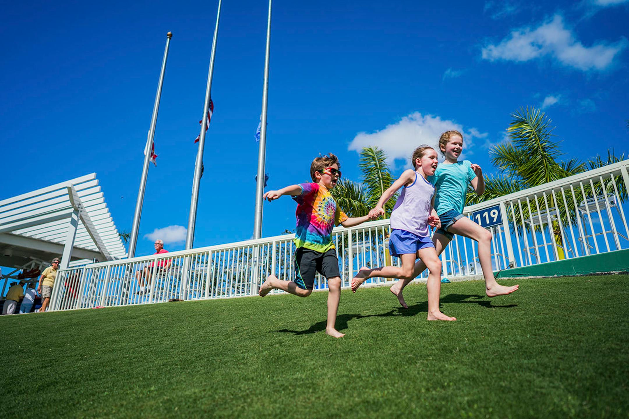 Eight-year-old James (left) and his nine-year-old sister Katherine Campbell (right) of Mendota played with eight-year-old Becca Chestovich (center) of St. Paul.