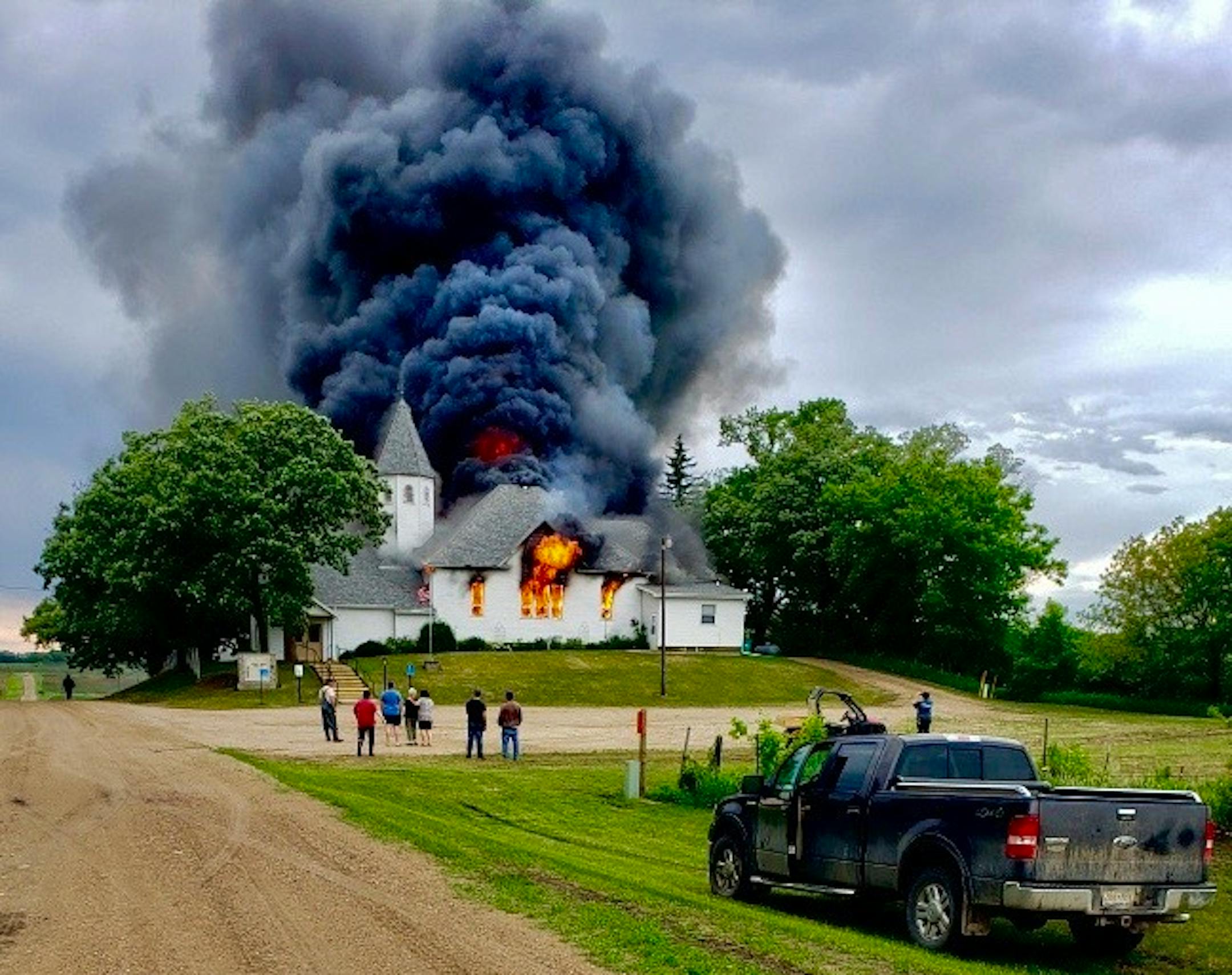Bethel Lutheran Church caught fire early Saturday evening, June 6, about 11 miles south of Battle Lake. Lightning is the suspected cause.