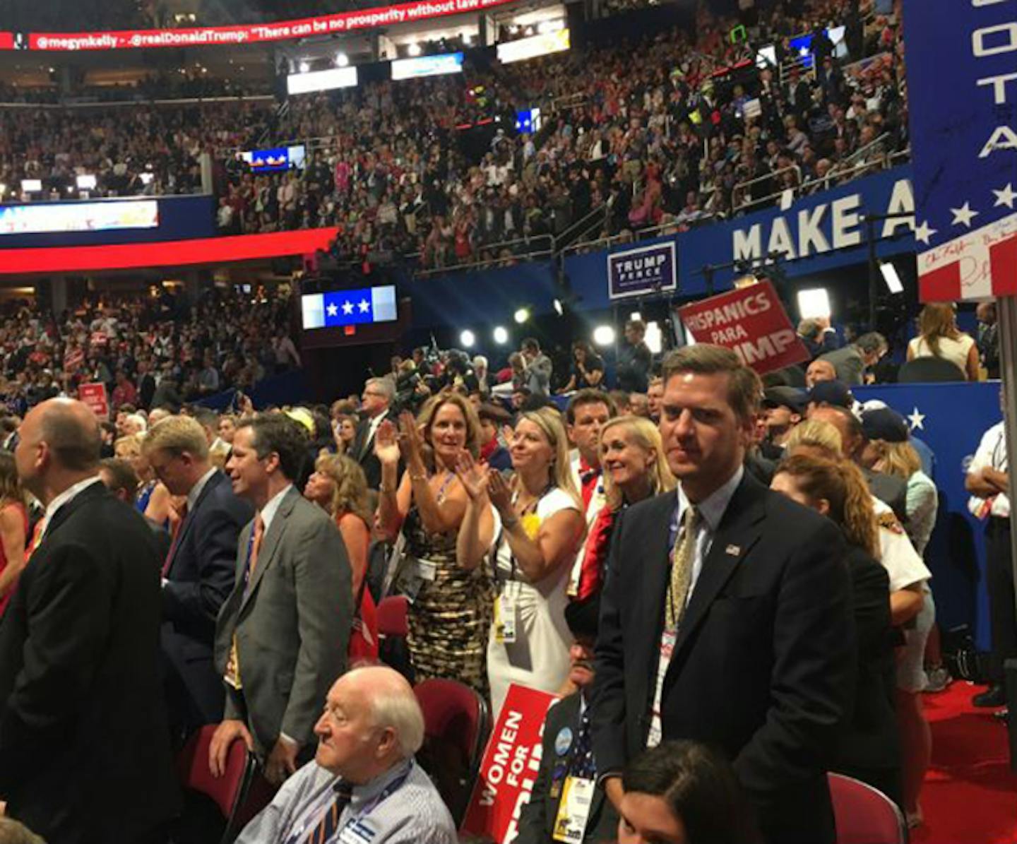 Minnesota House Speaker Kurt Daudt and other members of the state's delegation to the Republican National Convention during Donald Trump's speech Thursday.