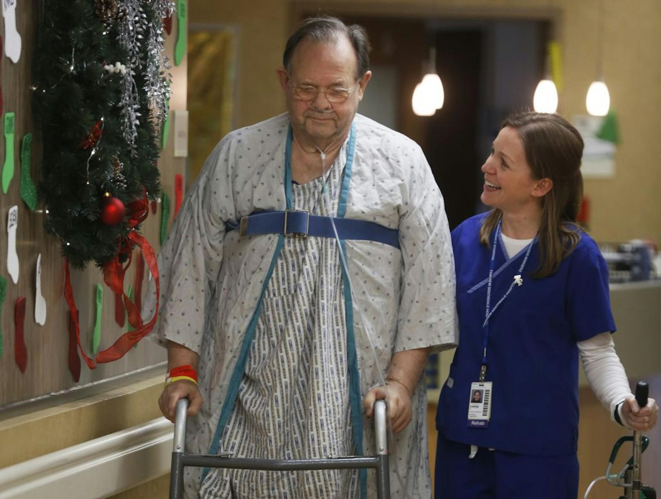 At Fairview Hospital at Southdale in Edina, physical therapist Cherie Olsen worked with Milton Westlund,74, of Richfield to get him back on his feet after back surgery. Olsen got a job at Fairview straight out of school six years ago.