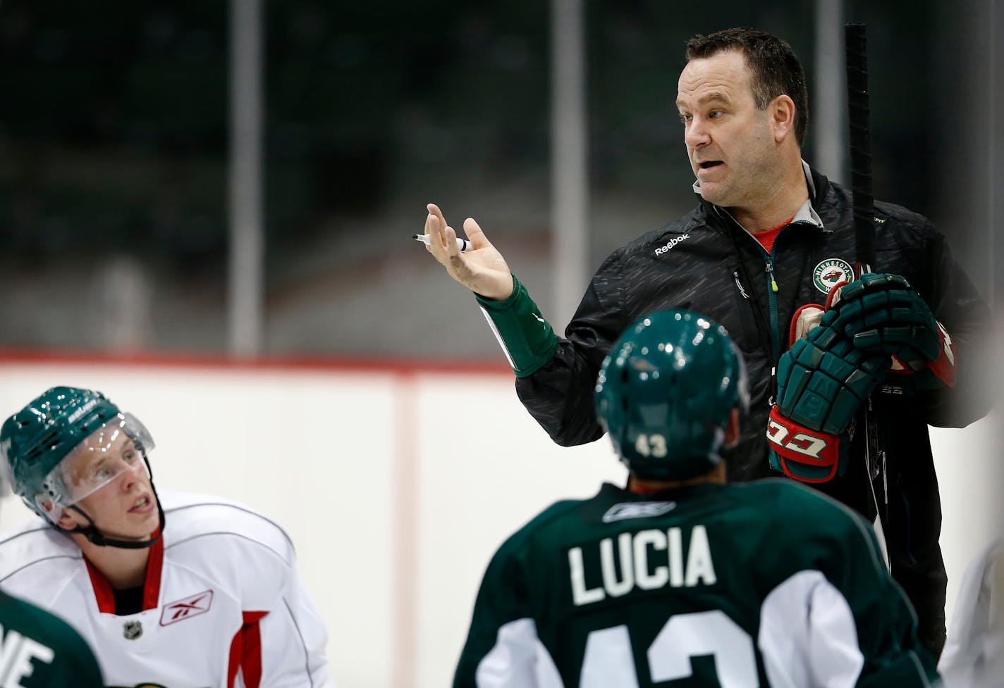 Coach John Torchetti spoke to players during Minnesota Wild Development Camp at the Xcel Energy Center. ] CARLOS GONZALEZ cgonzalez@startribune.com - July 9, 2015, St . Paul, MN, Xcel Energy Center, NHL, Minnesota Wild Development Camp