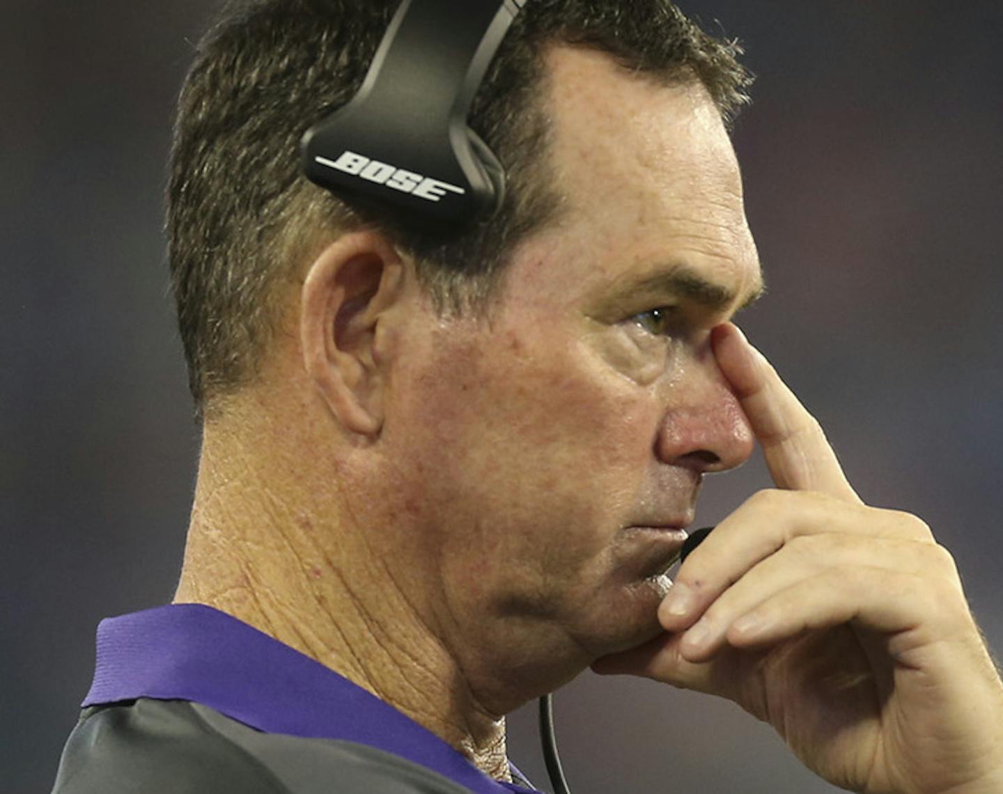 Vikings head coach Mike Zimmer watched as the Titans prepared to score in the fourth quarter Thursday night. ] JEFF WHEELER &#xef; jeff.wheeler@startribune.com The Minnesota Vikings lost to the Tennessee Titans 24-17 in their final preseason game Thursday night, September 3, 2015 at Nissan Stadium in Nashville, TN.