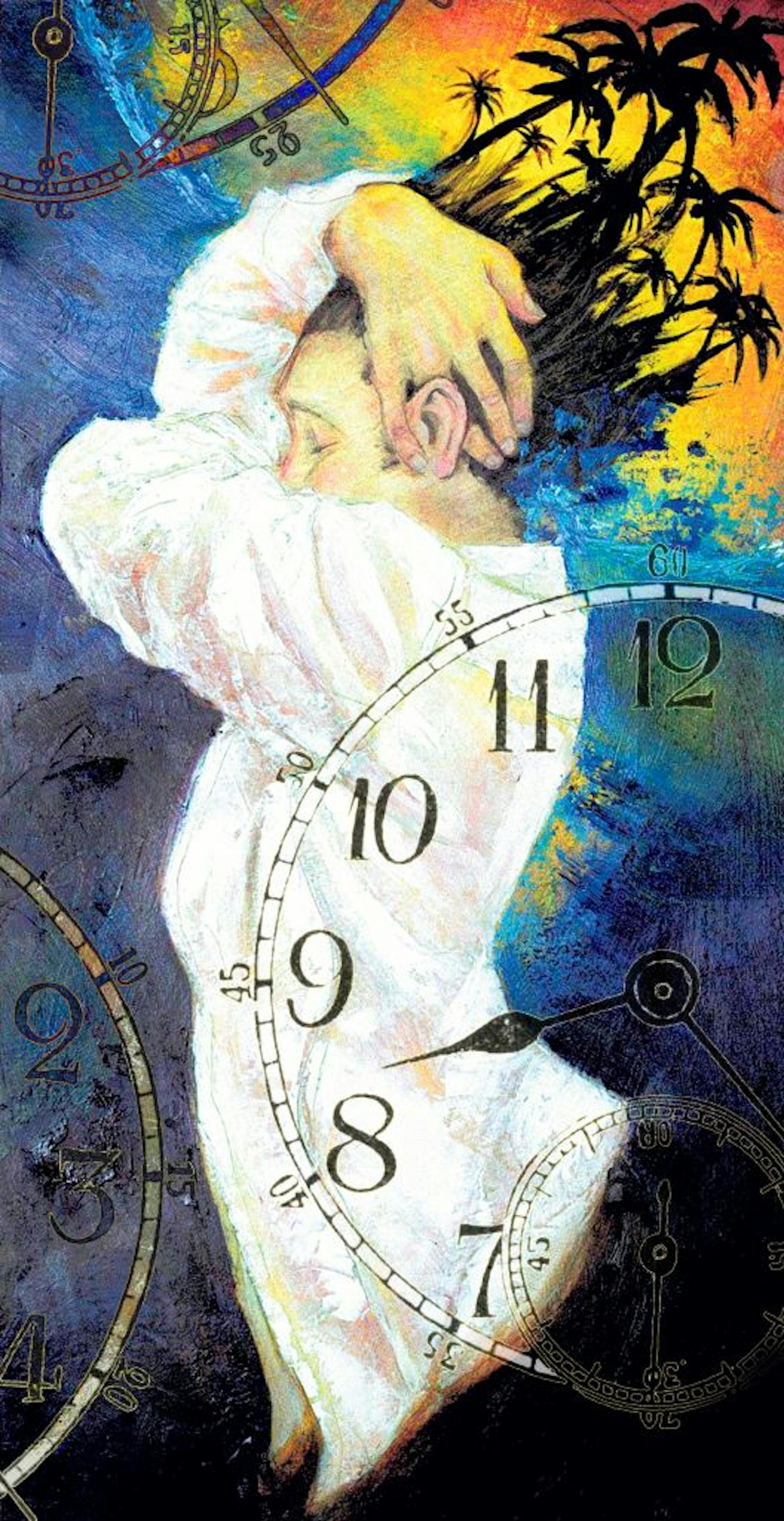 300 dpi Hector Casanova illustration of a restless sleeper with hair resembling tropical trees on a hot summer day. The Kansas City Star 2011<p> krtnational national; krtworld world; krt; krtcampus campus; mctillustration; krtsummer summer; 10005000; 10006000; 10007000; FEA; holiday; krtfeatures features; krtlifestyle lifestyle; krttravel travel; LEI; leisure; LIF; tourism; vacation; beach; kc contributed casanova; palm tree; sleep; woman; 2011; krt2011