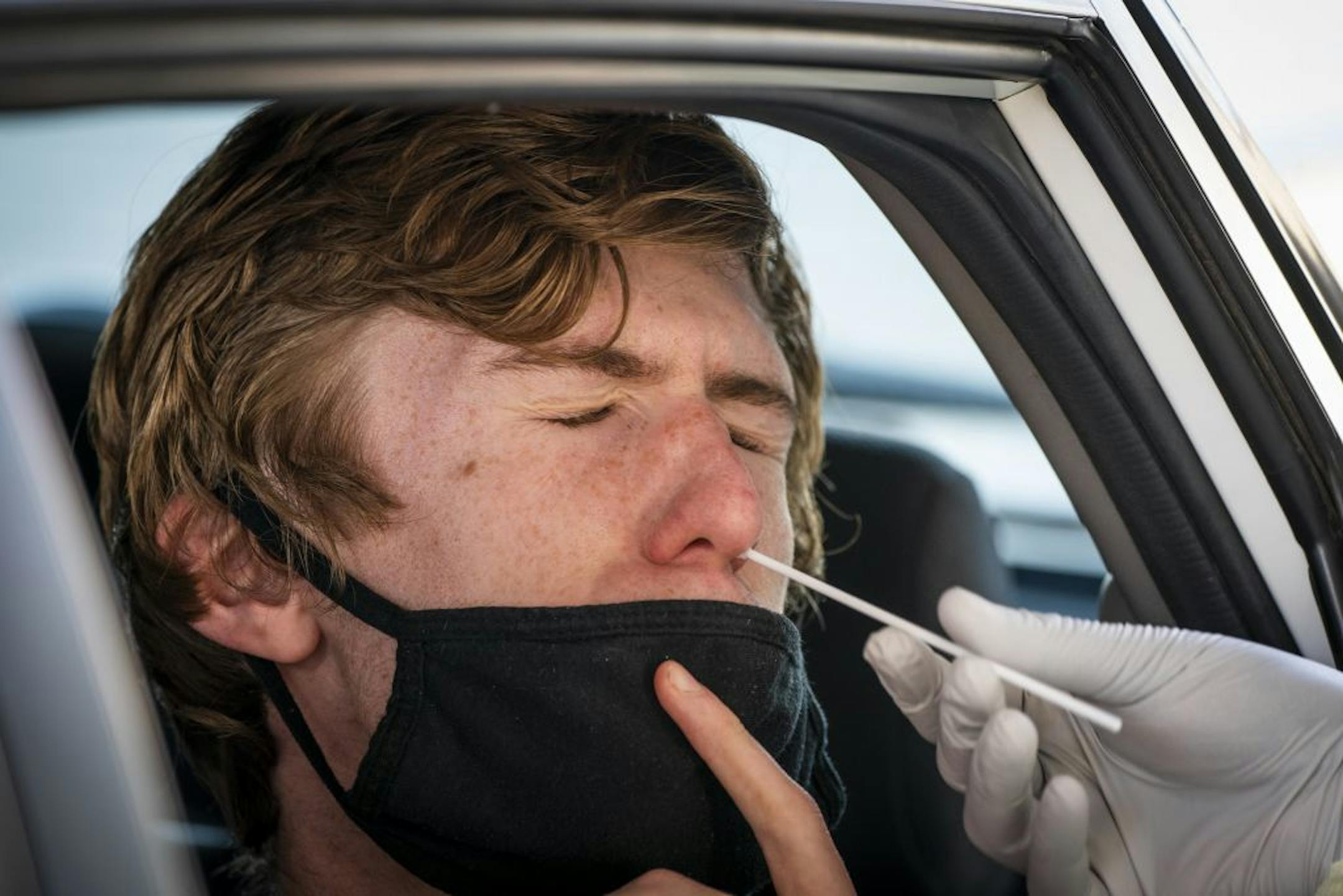 Jack Campbell, 21, a student at North Central University in Minneapolis, was tested at the drive-through COVID-19 testing site at North Memorial Health in Robbinsdale.