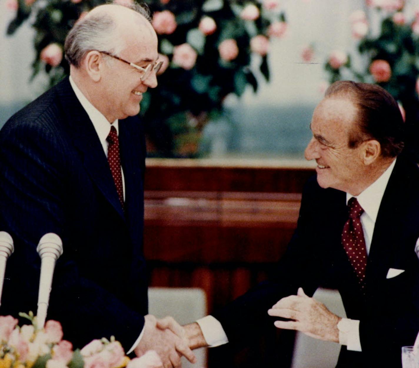 The pictures of Dwayne Andreas aned Mikhail Gorbachev marked "1987" were taken at the U.S. U.S.S.R. Trade and Economic council meeting at the Kremlin in 1987.