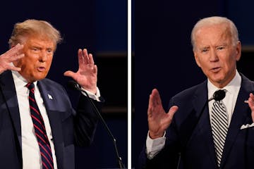 President Donald Trump, left, and former Vice President Joe Biden during the first presidential debate at Case Western University and Cleveland Clinic