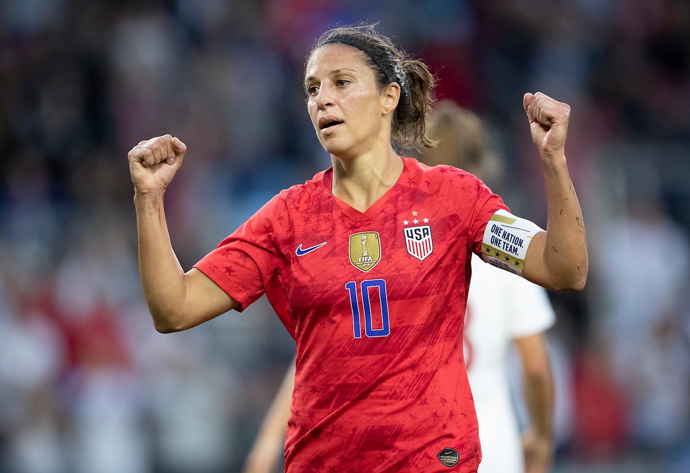 Carli Lloyd celebrated her first goal as the U.S. women's national team took took on Portugal at Allianz Field