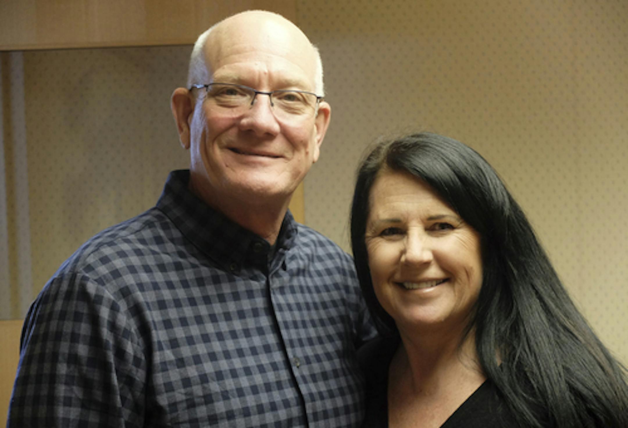 Del Dee Foods CEO Mike Lind and his wife Lori stand in an office on Dec. 11, 2019 in Appleton, Minn.. Lori's father started the company and the couple, along with her brother John Droogsma, have operated it for decades. The plant has been purchased by a California company that uses plant protein to make an egg substitute. (Dan Gunderson/Minnesota Public Radio via AP)