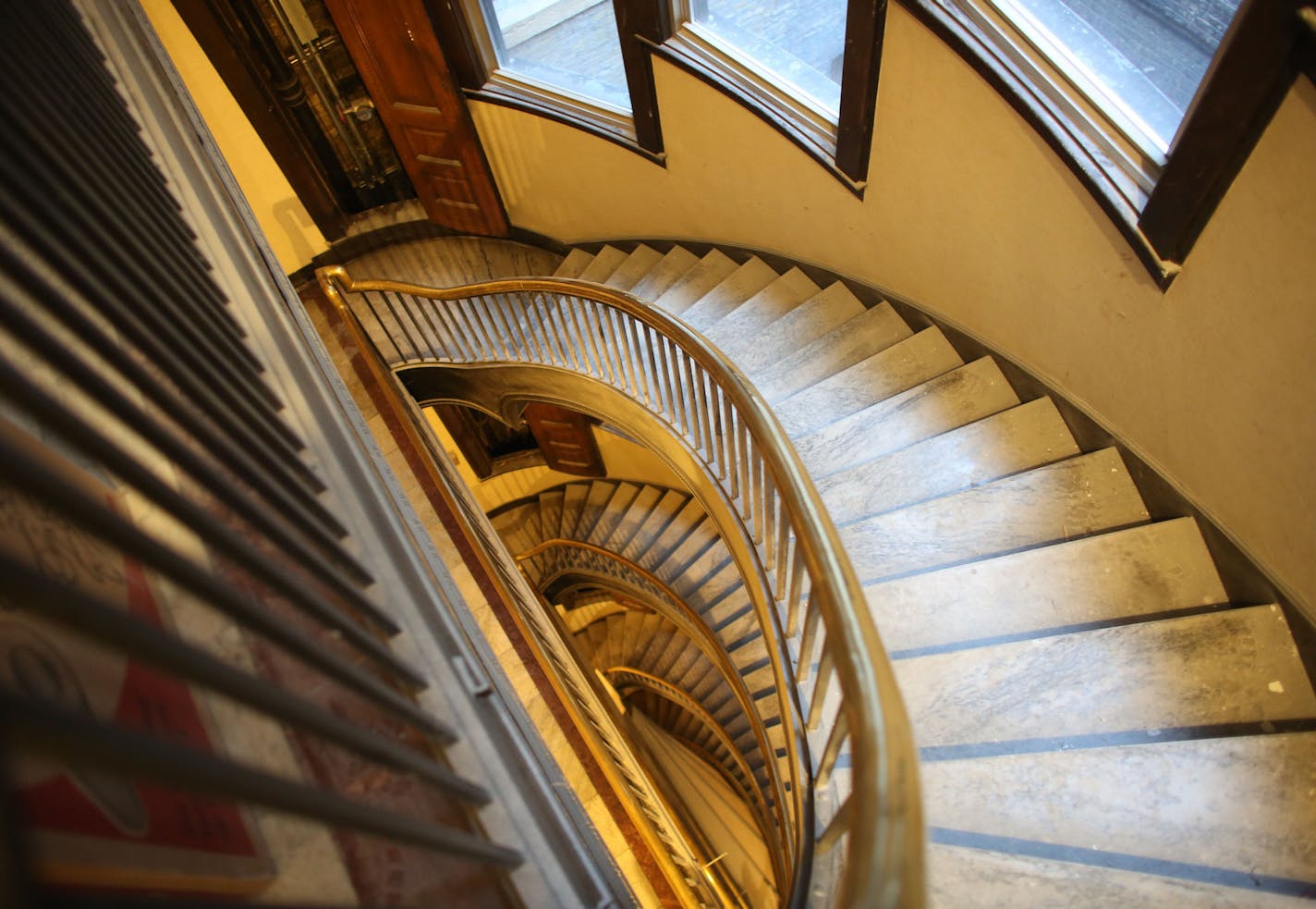 One of the stairways in the Endicott, designed by Cass &#xad;Gilbert. The Pioneer was built in 1889, the Endicott in 1890.