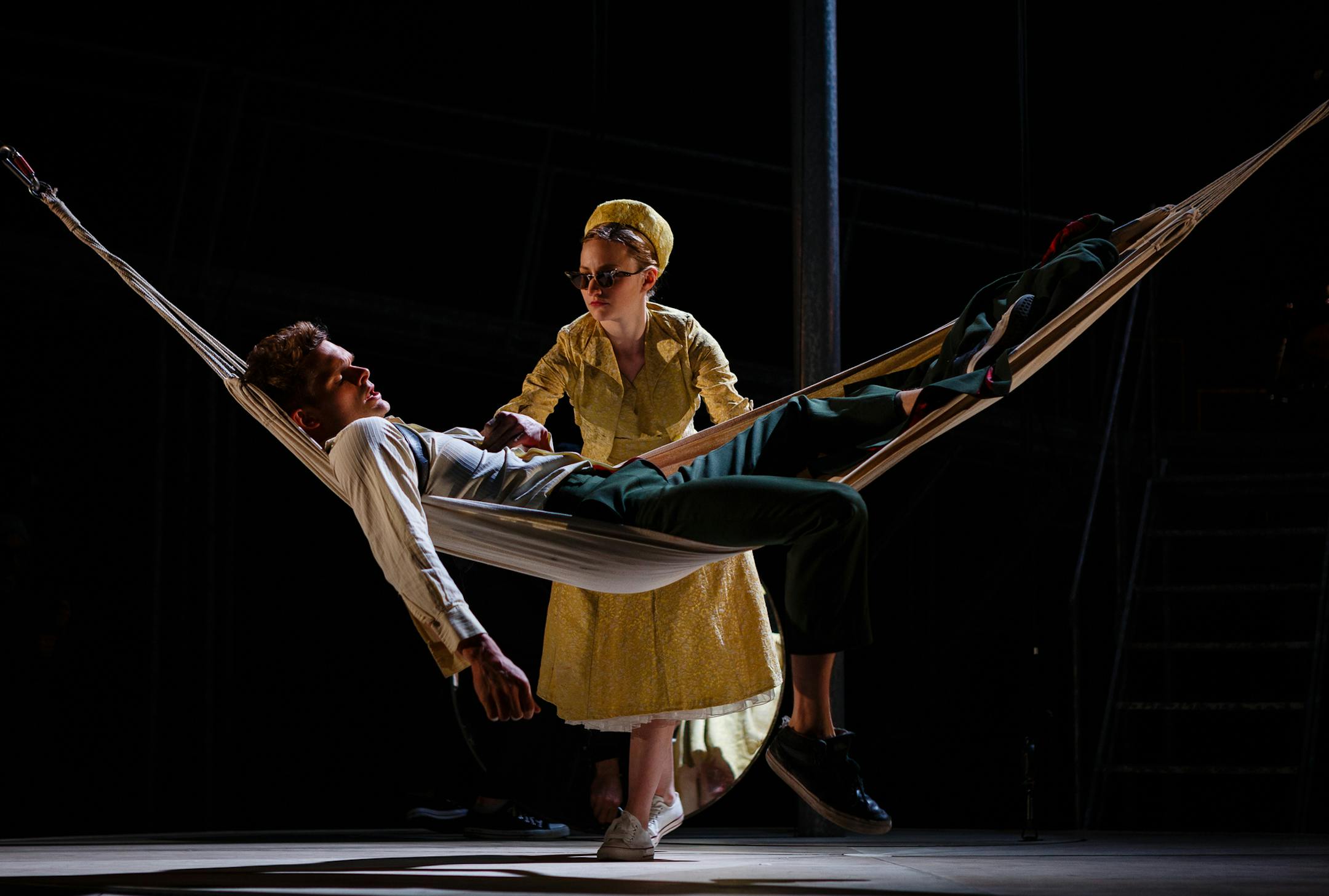 Andrew Durand (Tristan) and Carly Bawden (Whitehands) in Kneehigh's production of Tristan & Yseult. Adapted and directed by Emma Rice. February 13 - March 23, 2014 on the McGuire Proscenium Stage at the Guthrie Theater, Minneapolis. Photo by Steve Tanner.