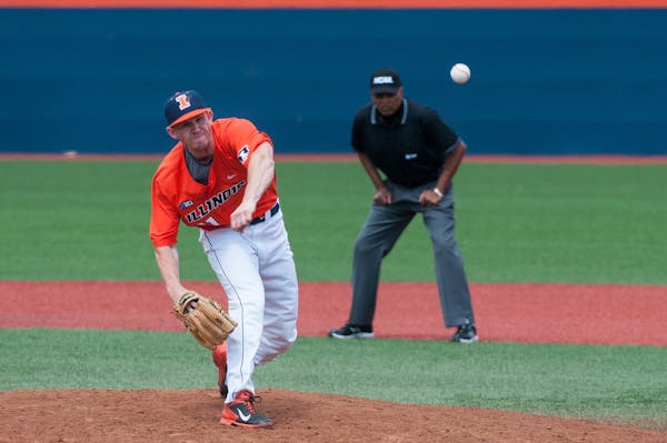 Illinois pitcher Tyler Jay (11) pitches against Wright State at the Champaign Regional of the NCAA college baseball tournament in Champaign, Ill., Mon