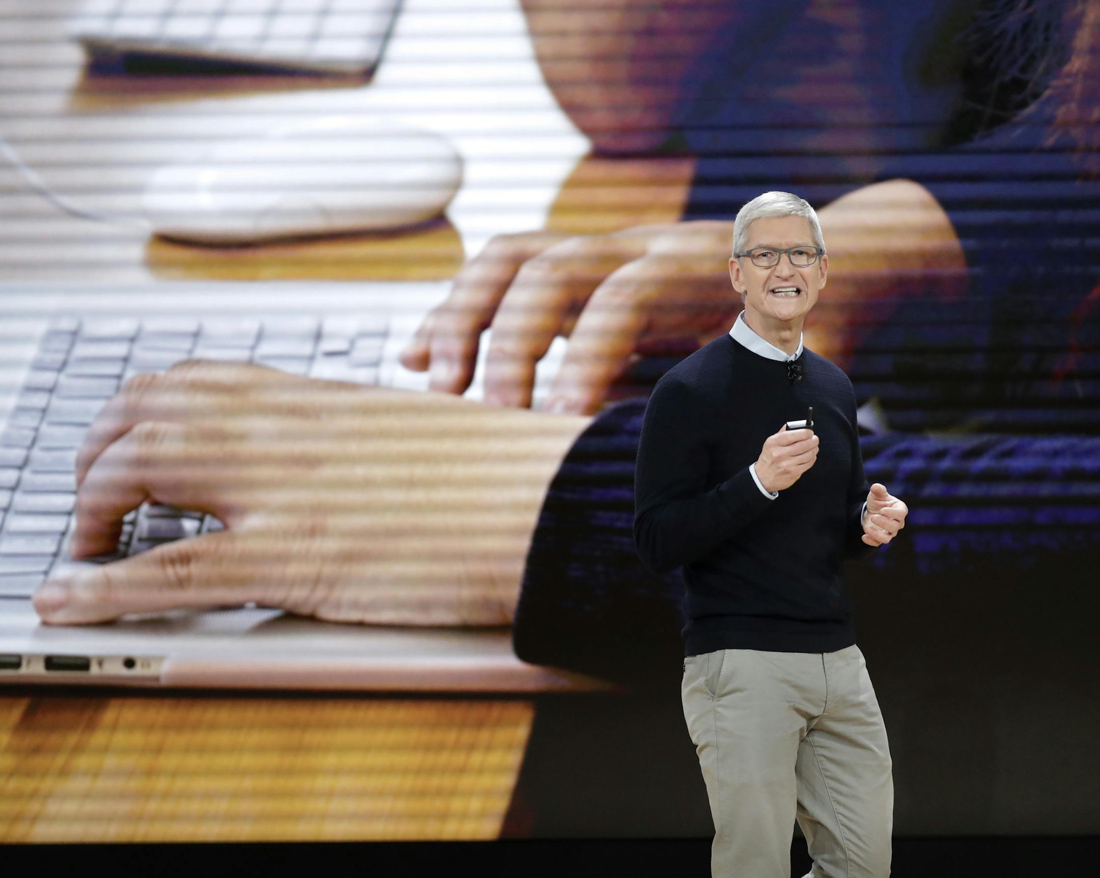 Apple CEO Tim Cook speaks during an Apple event at Lane Technical College Prep High School, Tuesday, March 27, 2018, in Chicago. (AP Photo/Charles Rex Arbogast)