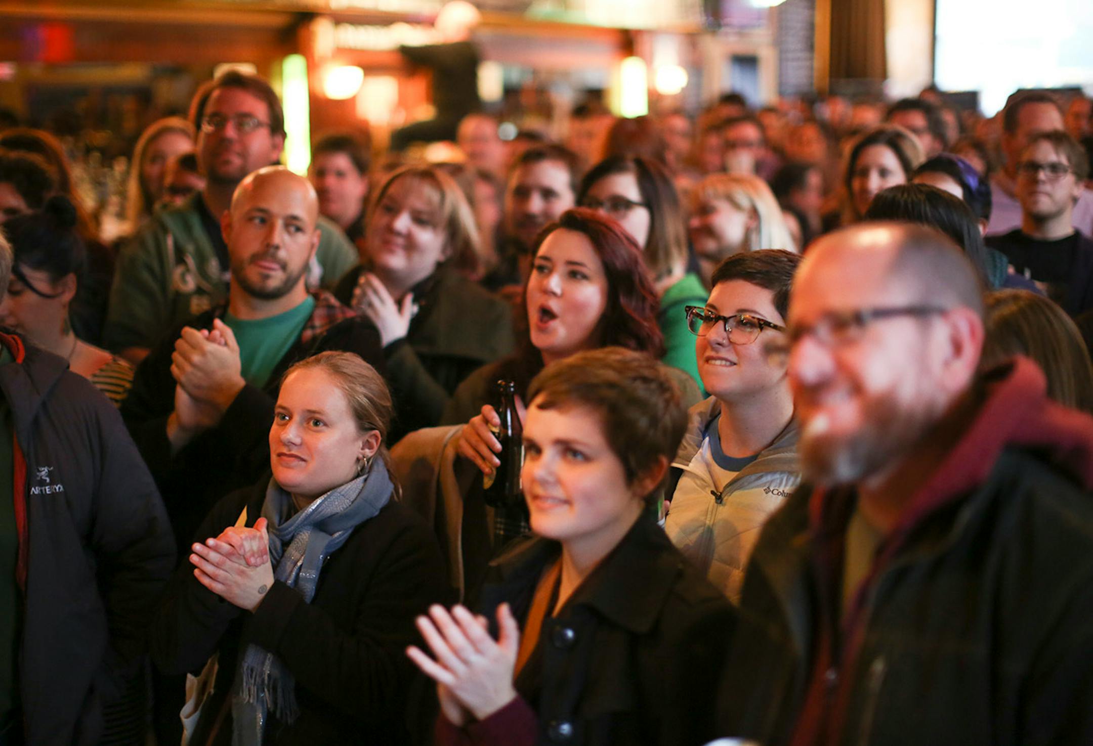 AWP participants filled Nomad World Pub Wednesday night for the Literary Death Match applauded the writer Roxane Gay after her reading. ] JEFF WHEELER ï jeff.wheeler@startribune.com One of the off-site events at the start of the AWP Conference & Bookfair was the Literary Death Match Wednesday night, April 8, 2015 at Nomad World Pub in Minneapolis. Four writers read their work and were judged by a panel of three all star judges.