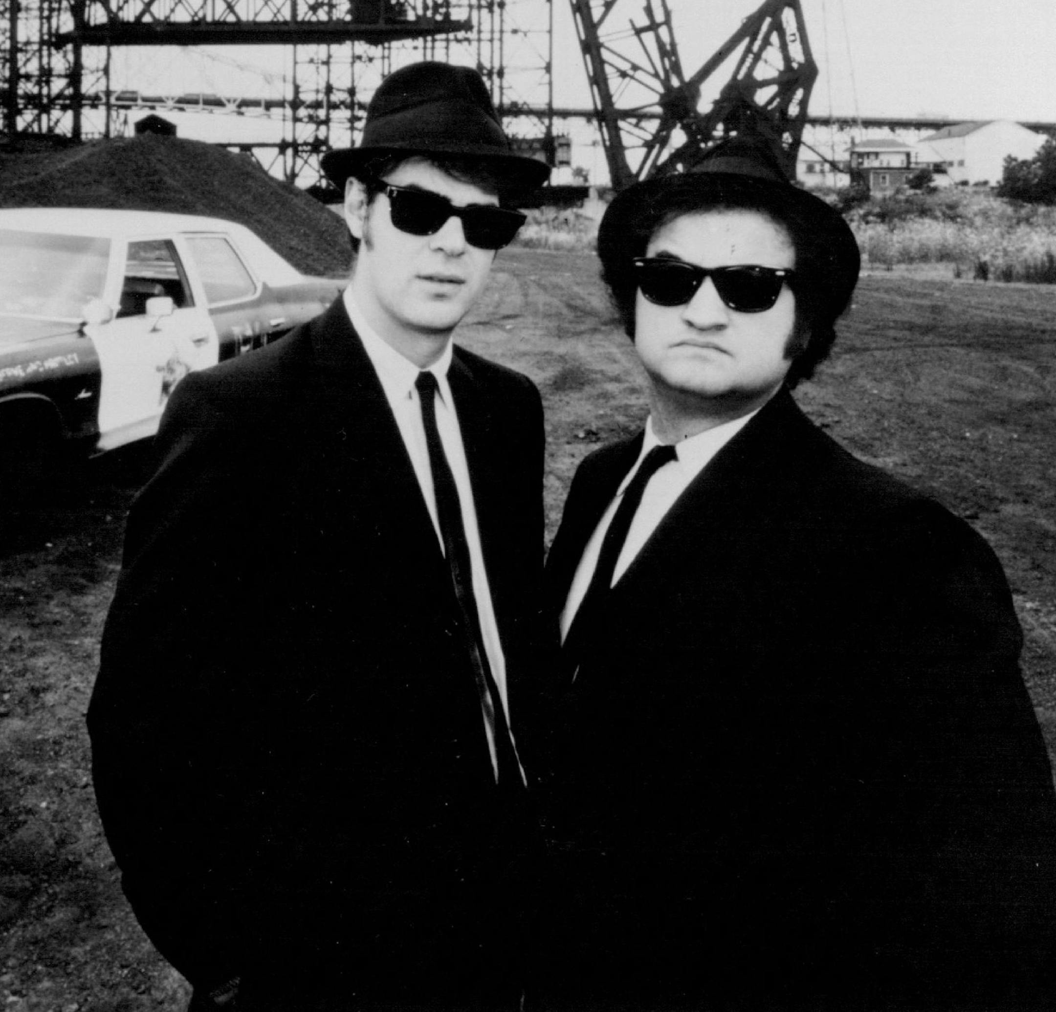 March 10, 1982 "The Blues Brothers" The Blues Brothers (John Belushi (r) and Dan Aykroyd) with the Bluesmobile in Chicago.