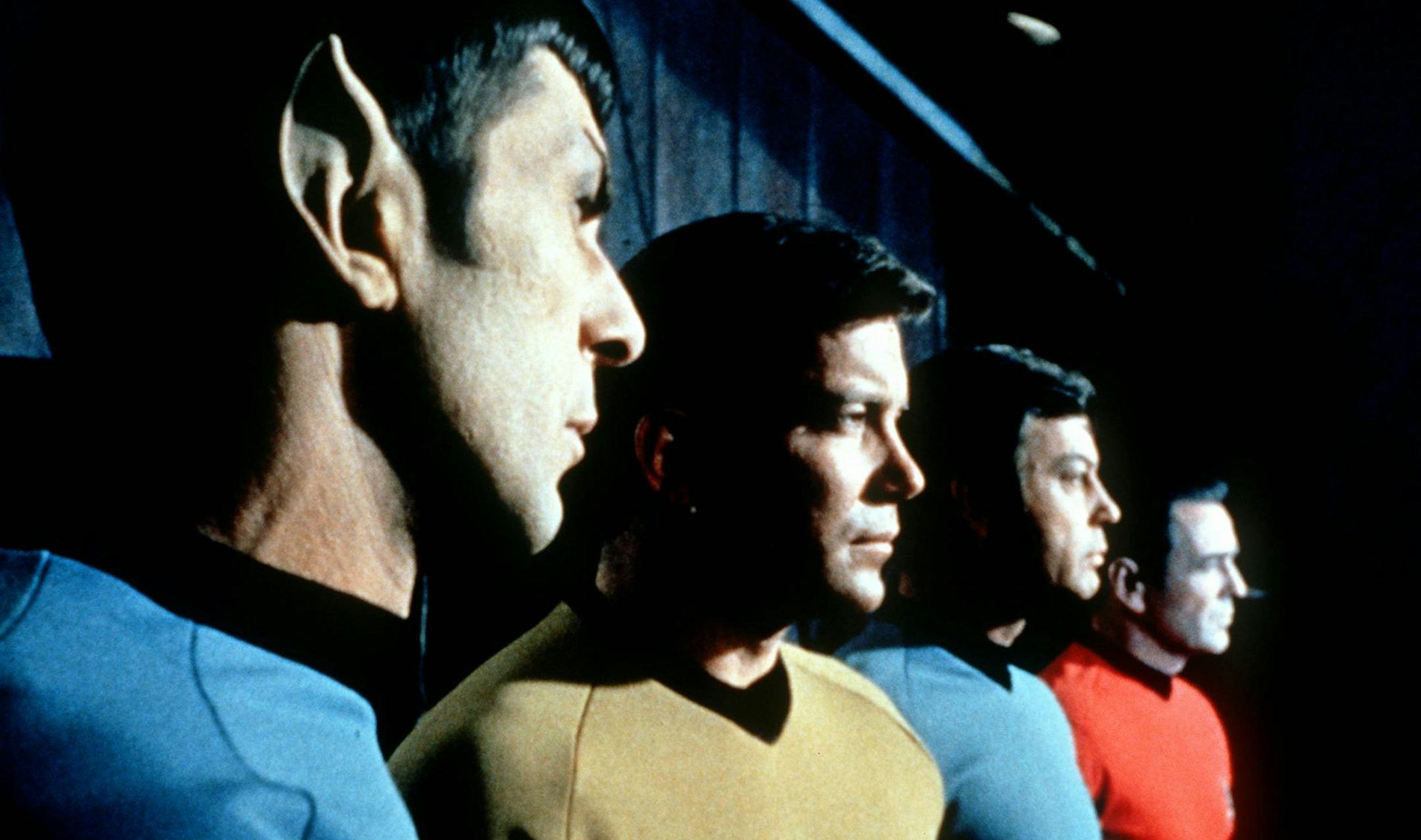 **FOR USE WITH AP LIFESTYLES** FILE- This undated file photo shows actors in the TV series "Star Trek," from left, Leonard Nemoy as Commander Spock, William Shatner as Captain Kirk, DeForest Kelley as Doctor McCoy and James Doohan as Commander Scott. For three years of prime-time television and decades of syndication, Captain James T. Kirk was many things: womanizer, breaker of rules, defender of high ideals. But there's one side of Kirk you don't hear much about: management guru. (AP Photo/HO,F