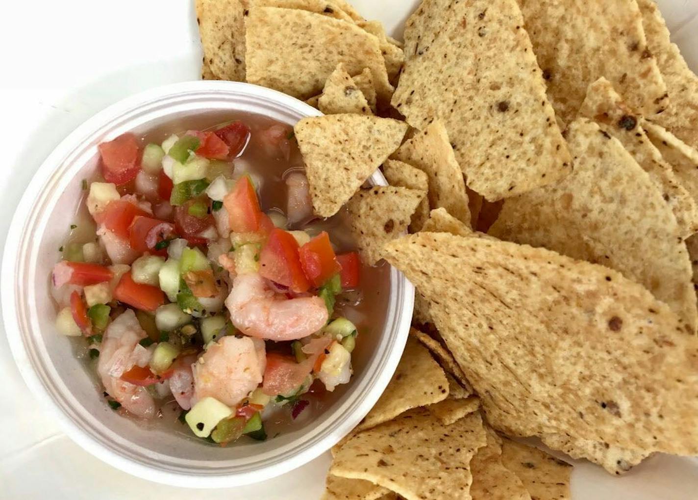 Shrimp Ceviche, Shrimp Shack, Carnes/Underwood, $7. It's "ceviche" in quote marks, because the shrimp is cooked (a reassuring food safety move here in the state's largest temporary food court). Think "pico de gallo" with shrimp. Cool, refreshing, light. Photo by Rick Nelson New food at the Minnesota State Fair 2018