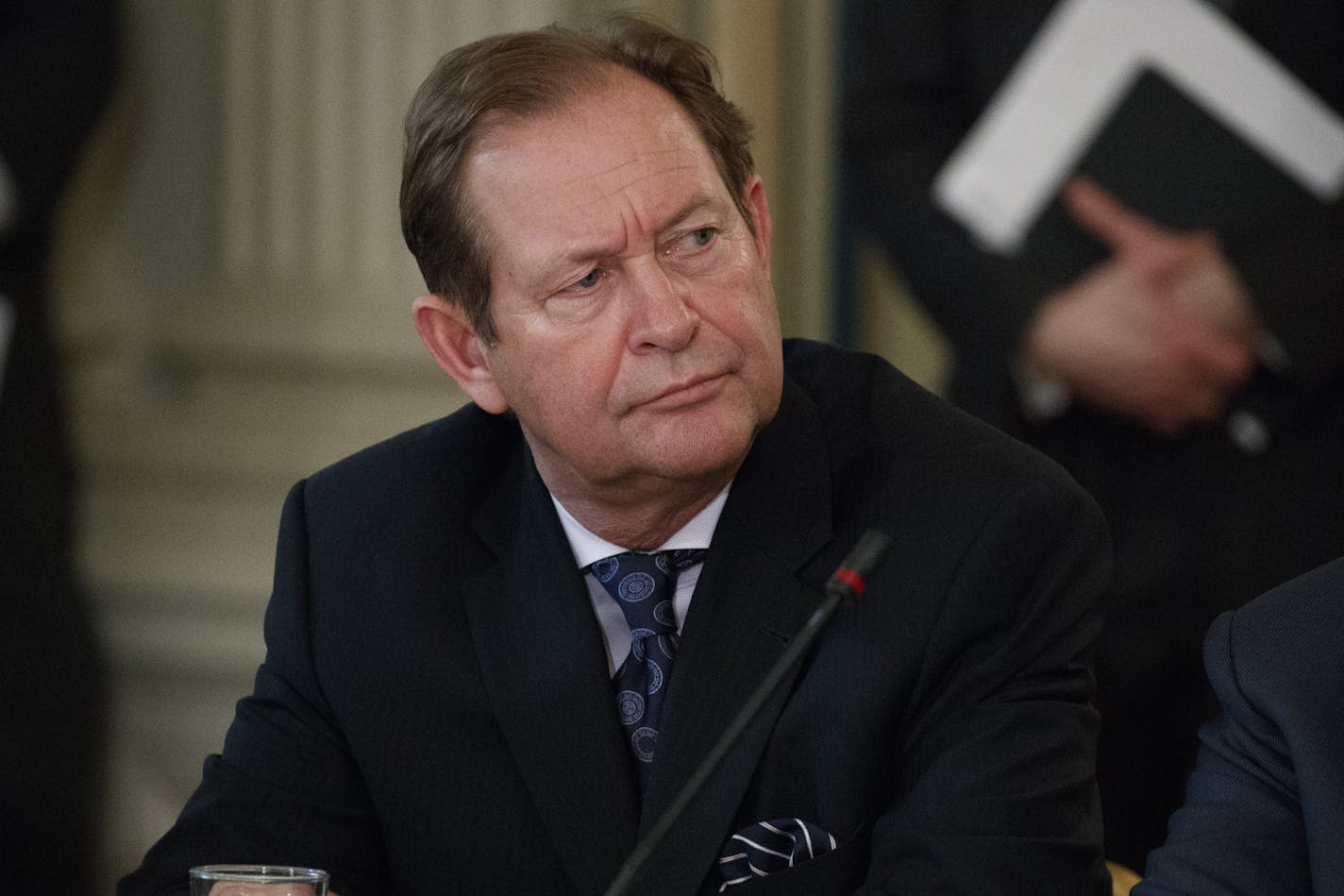 3M CEO Inge Thulin listens during a meeting between President Donald Trump and manufacturing executives at the White House in February. (AP Photo/Evan Vucci)