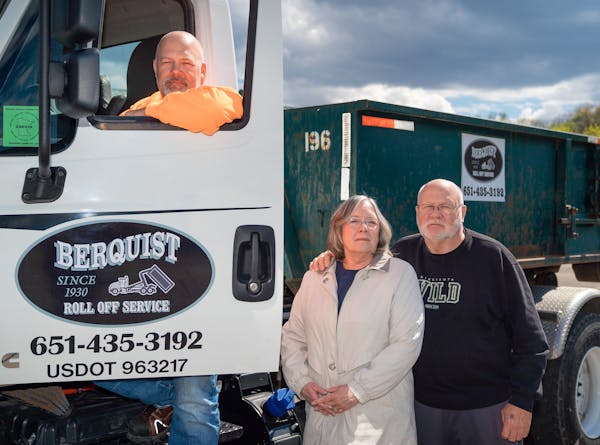 Jim and Bonnie Berquist and son Mike at the family's dumpster business in Inver Grove Heights. ] GLEN STUBBE &#x2022; glen.stubbe@startribune.com Frid